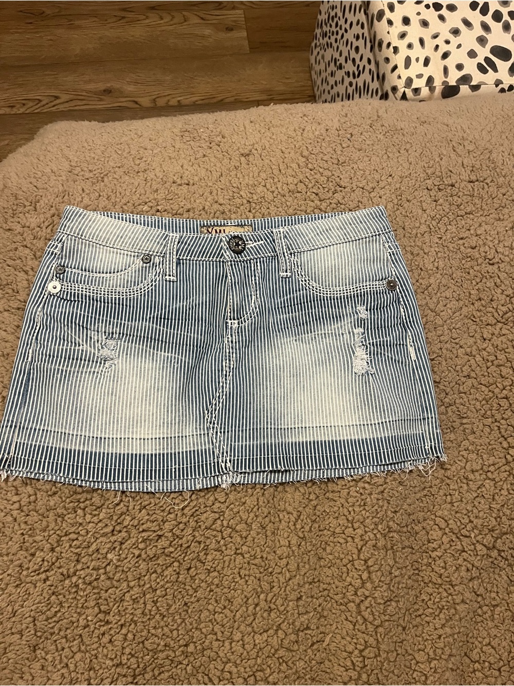 Striped Blue Denim Mini Skirt